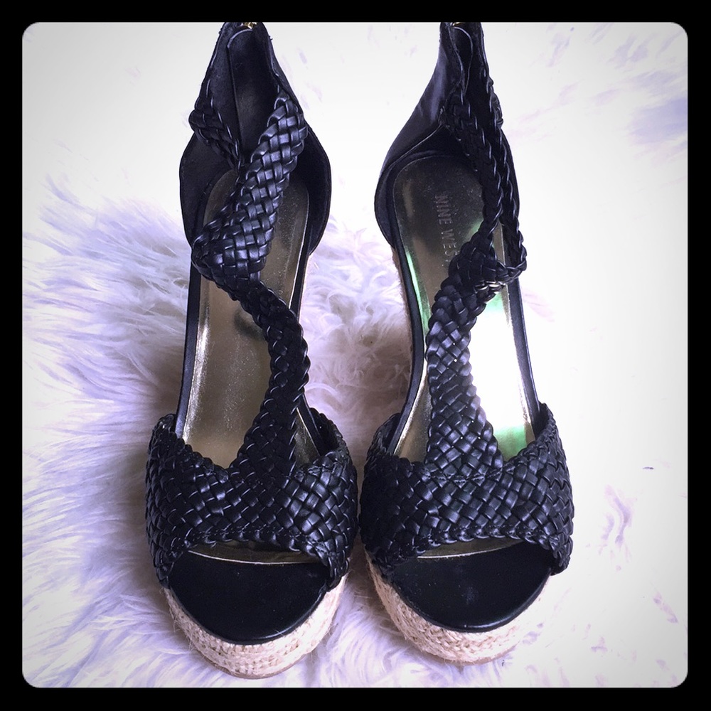 Nine West black platform wedges